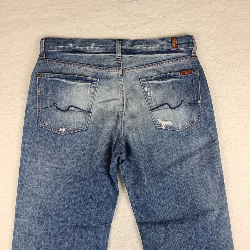 7 For‎ All Mankind Jeans Mens 33x28 Blue Relaxed Fit Button Fly Denim HEMMED